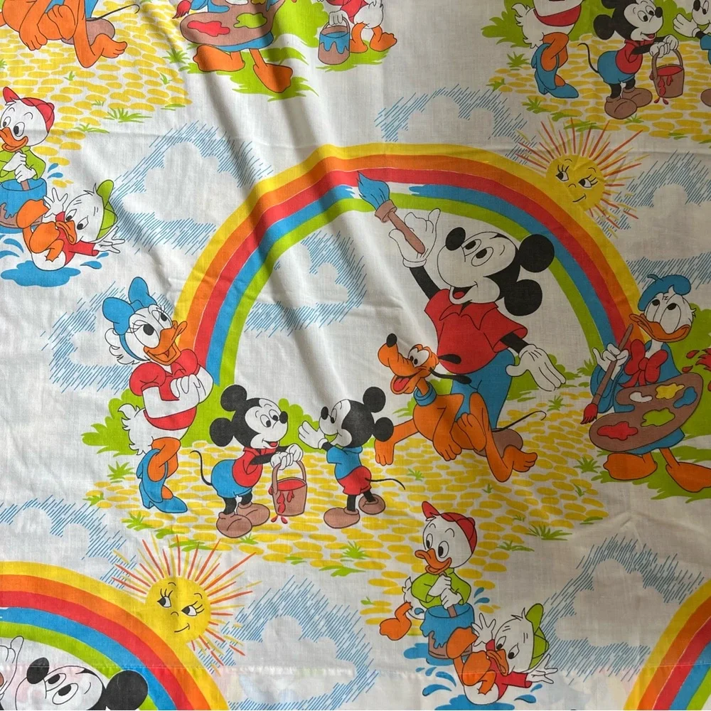 Vtg Twin Disney Pacific Mickey Mouse‎ Set of 3, Pillowcase, Fitted, & Flat Sheet